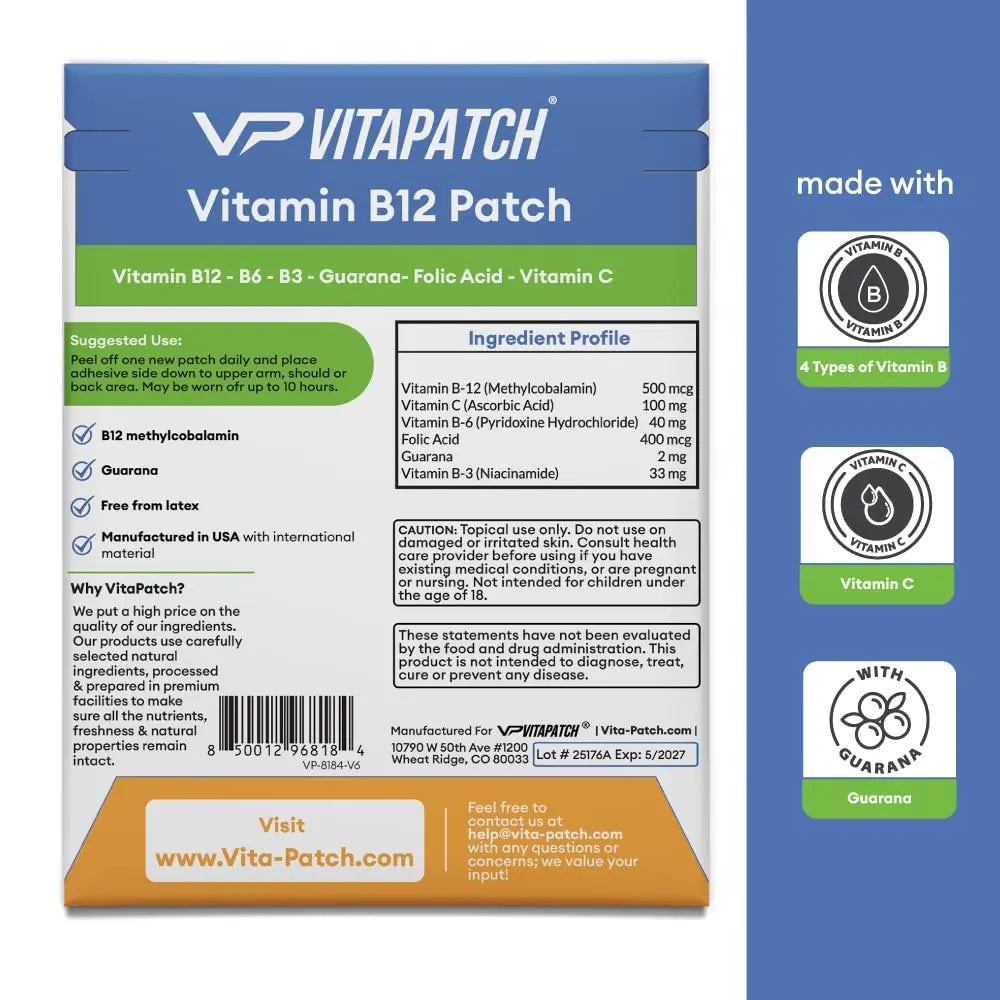 VitaPatch Vitamin B12 Patch for Energy Plus – 30 Count Vitamin B12 Patches – B12 Vitamins VitaPatch Au supplements