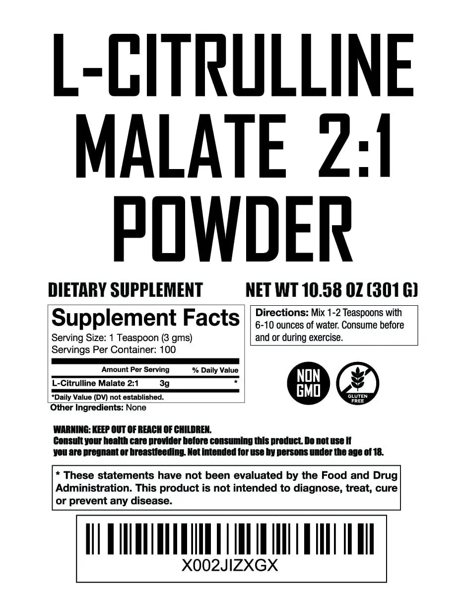 L Citrulline Malate 2 1 Powder 300 Grams - Bulk L Citrulline Powder - Free Form Amino Fit Lane Nutrition Au supplements