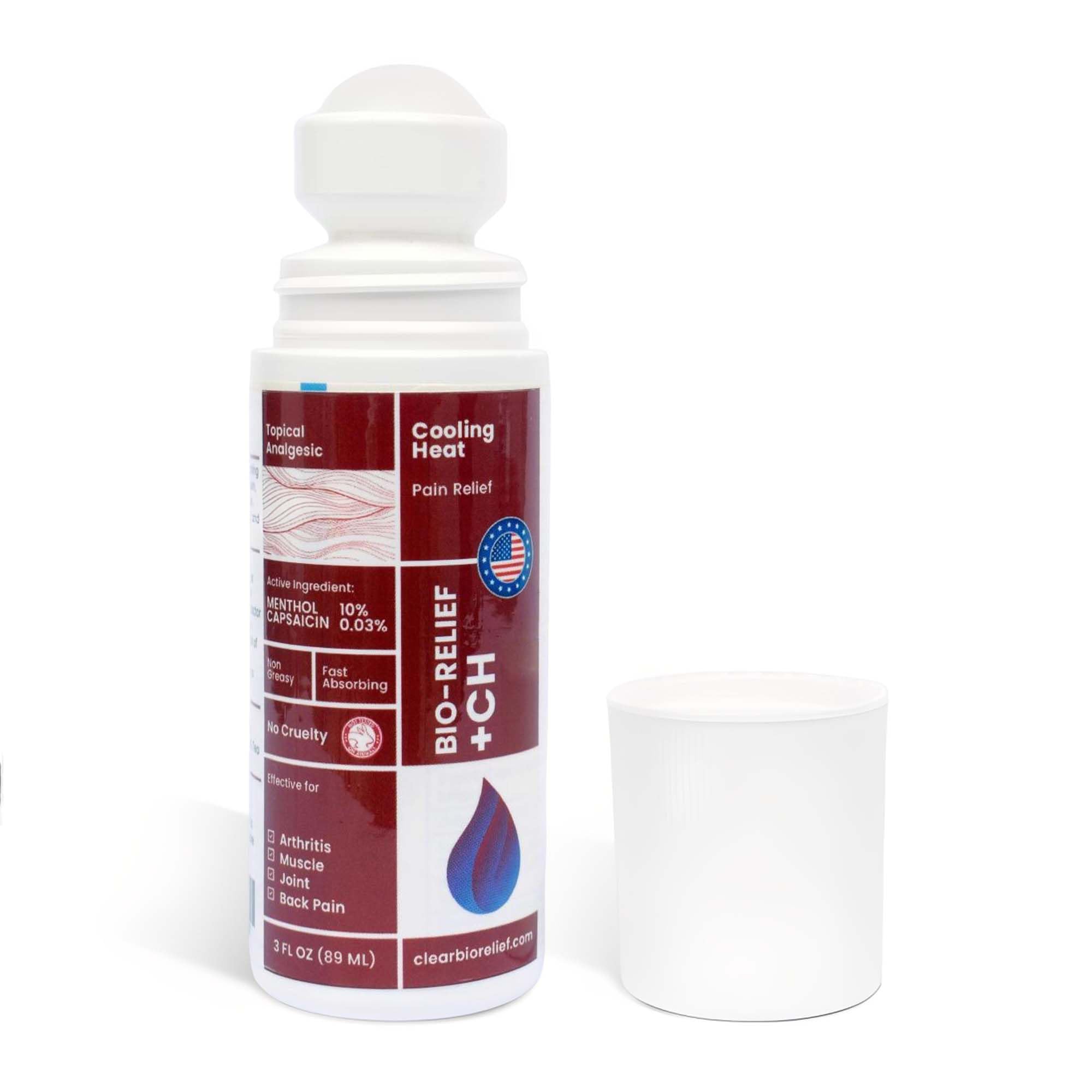 BIO-RELIEF +CH Pain Relief Roll On w 10% Methanol | Highly Effective, Cool & Topical Pain Relief Extra Strength for Arthritis,Muscle,Joint & Back | Easy Roll On Maximum Strength, Made in USA Scientific Solutions Global Au supplements