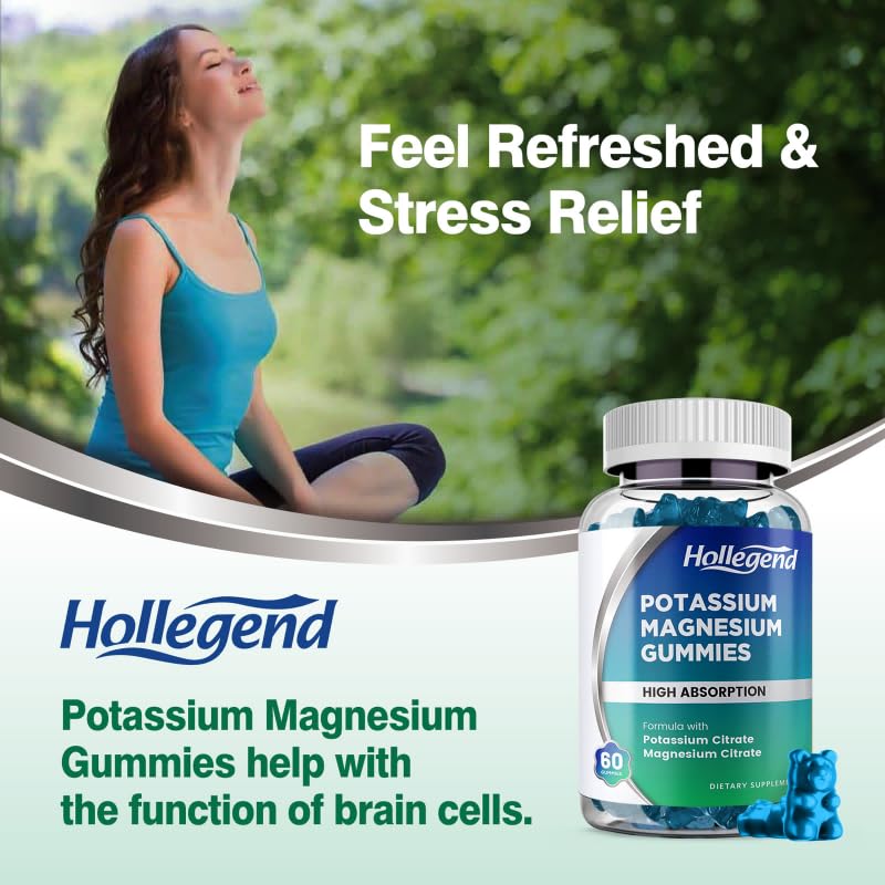 HOLLEGEND Potassium Magnesium Gummies, High Absorption Potassium Citrate 99mg Magnesium Citrate 180mg, Chewable Gummy Supplements for Leg Cramps & Muscle, 60 Count HOLLEGEND Au supplements