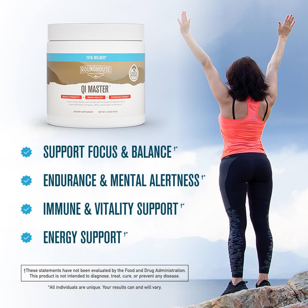 ROUNDHOUSE PROVISION Qi Master Adaptogen Blend, Earthy Mushroom Flavor with Astragalus Root, Rhodiolife Extract, MCT, 8 Organic Mushrooms (30 Scoops) by Chuck Norris ROUNDHOUSE PROVISION Au supplements