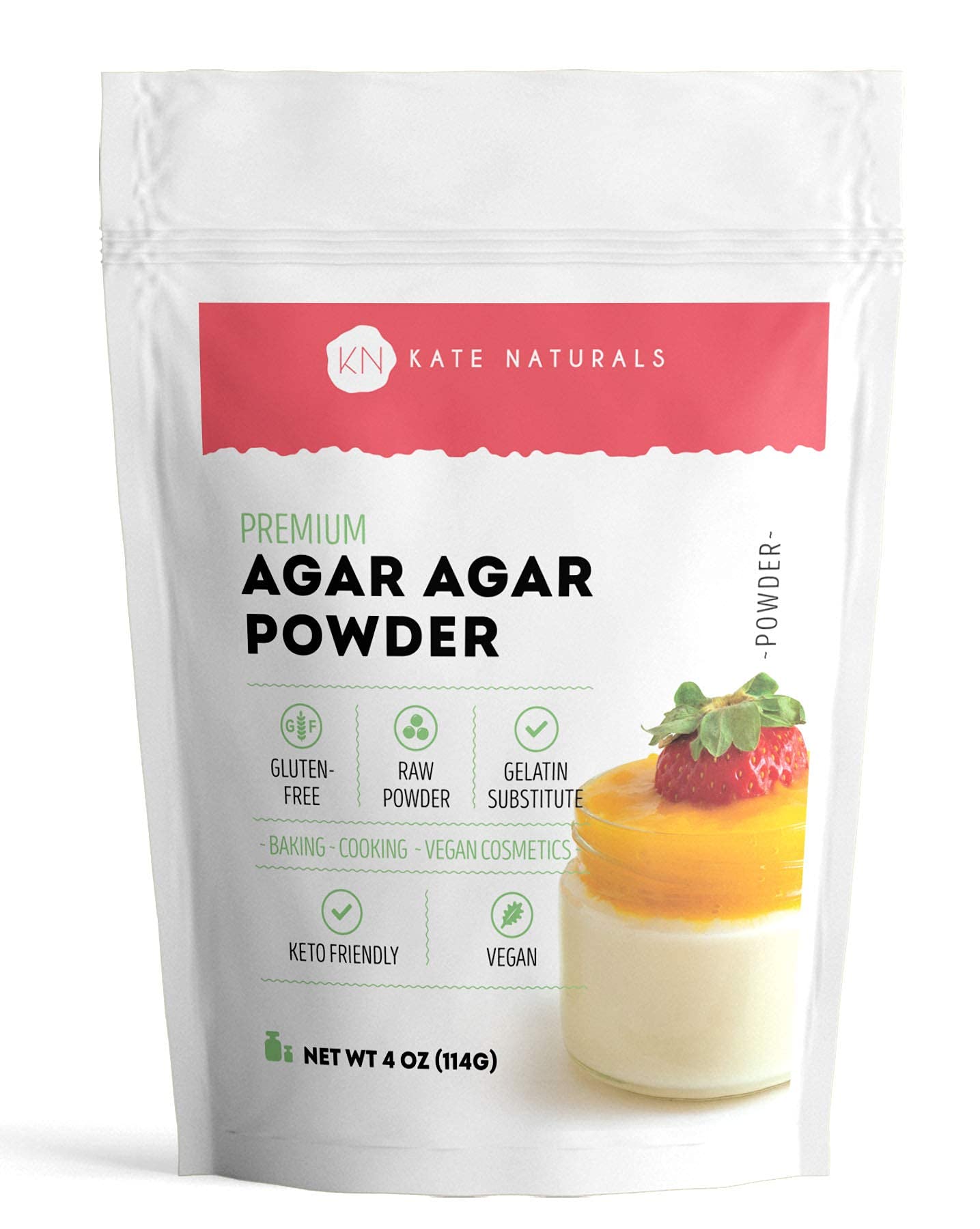 Kate Naturals Agar Agar Powder for Cooking & Petri Dishes. Vegan Gelatin Substitute Powder Unflavored for Gelatin Sheets