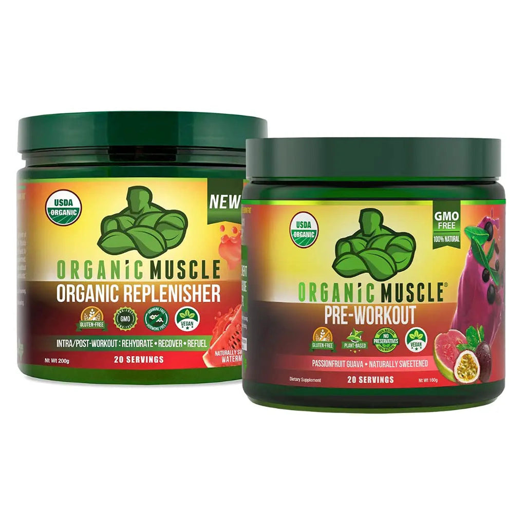 Organic Muscle Bundle - Pre-Workout Powder for Energy (Passionfruit Guava) + Replenisher Organic Muscle Au supplements