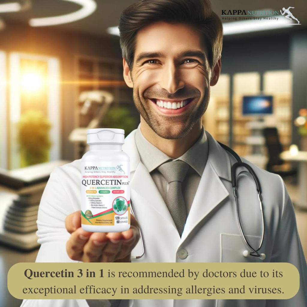 QUERCETIN PLUS, Quercetin 1,000mg, Bromelain 500mg and Vitamin C 1,000mg, (120 Capsules), 3 in 1 from Bioflavonoids, Supports Immune, Cardiovascular & Respiratory Health, Seasonal Allergy Relief. KAPPA NUTRITION Au supplements