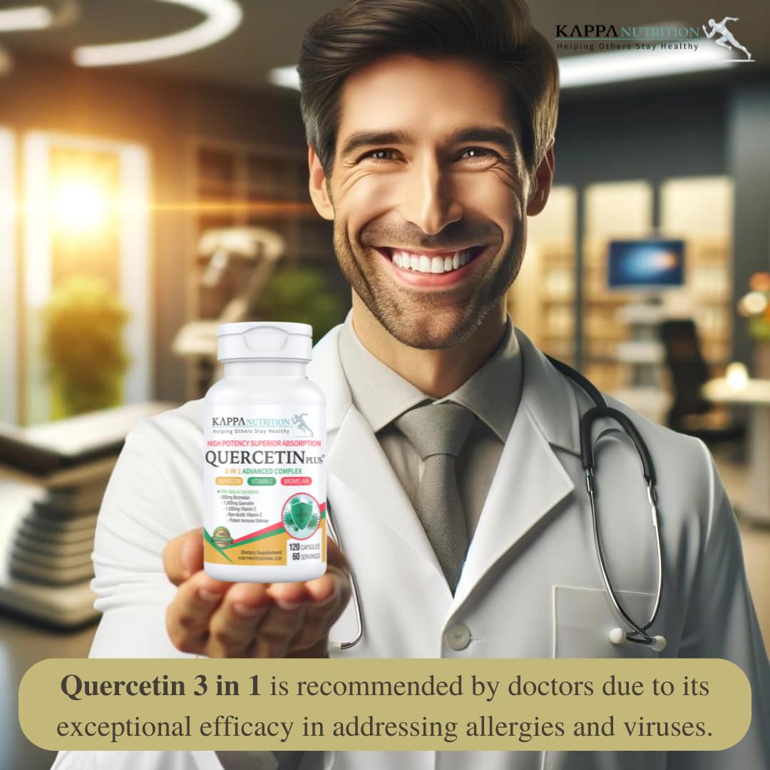 QUERCETIN PLUS, Quercetin 1,000mg, Bromelain 500mg and Vitamin C 1,000mg, (120 Capsules), 3 in 1 from Bioflavonoids, Supports Immune, Cardiovascular & Respiratory Health, Seasonal Allergy Relief. KAPPA NUTRITION Au supplements