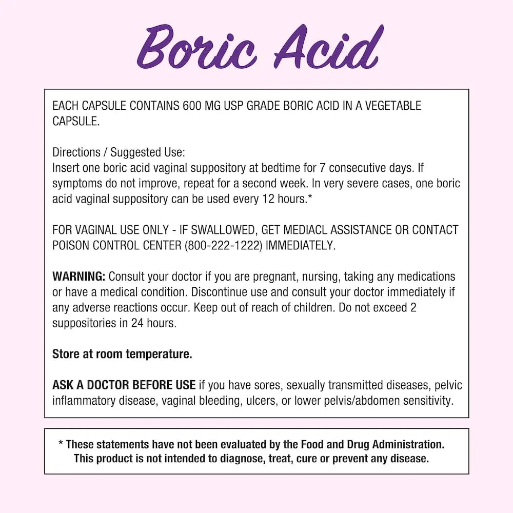 Puregen Labs Boric Acid 600 mg Vaginal Suppositories - 100% Pure | All Natural Without Dyes or Fillers P Puregen Labs Au supplements