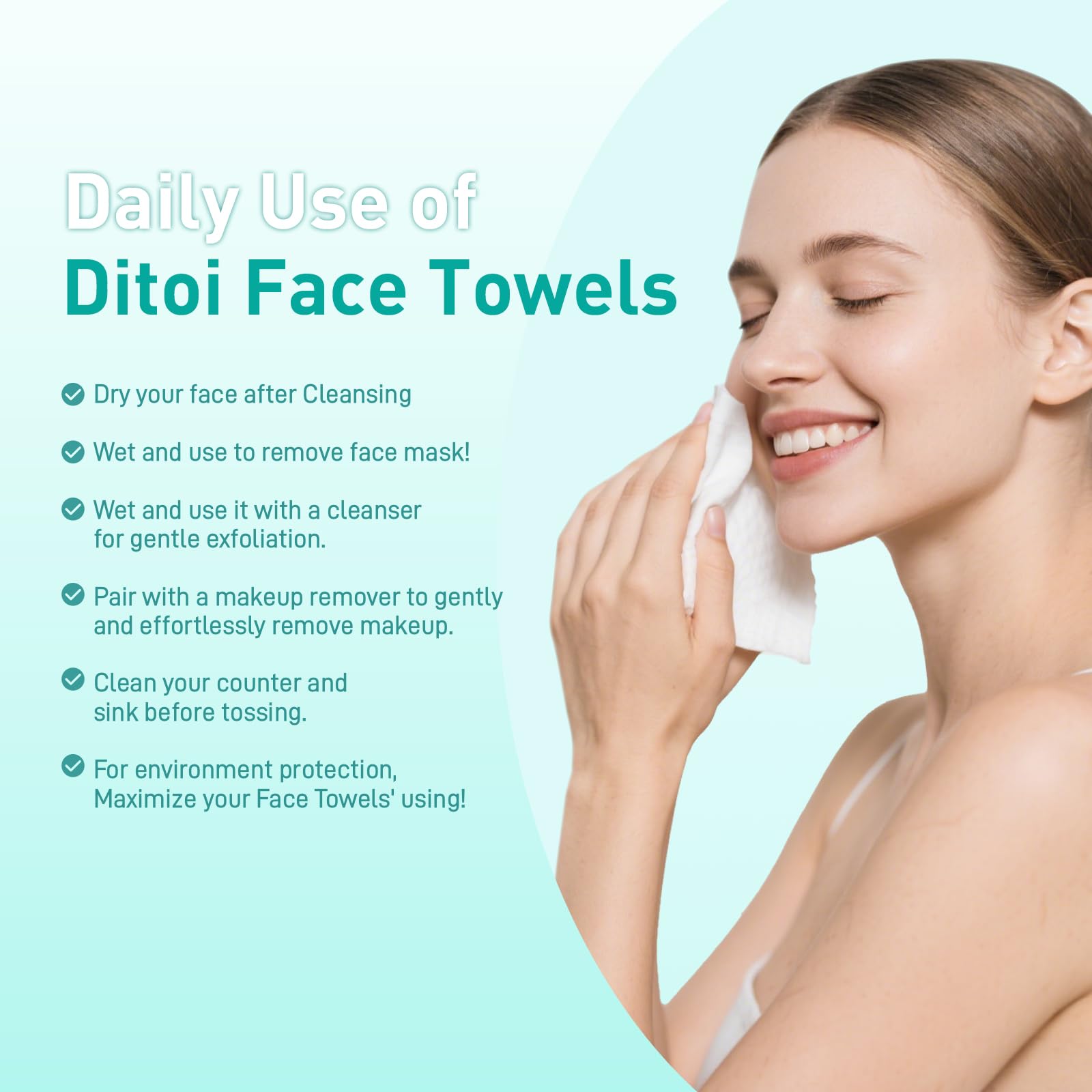 Face Towels, 10"×12" Disposable Face Towel, Face Towelettes XL, Ultra Soft Makeup Remover Dry Wipes