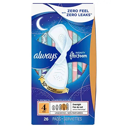 Always Infinity Feminine Pads For Women, Size 4 Overnight Absorbency, Multipack, With Flexfoam Always Au supplements