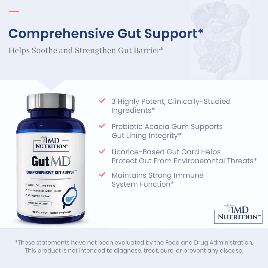 1MD Nutrition GutMD - L-Glutamine Capsules w/Prebiotic for Gut Health - L Glutamine Supplement - Supports Healthy Digestive