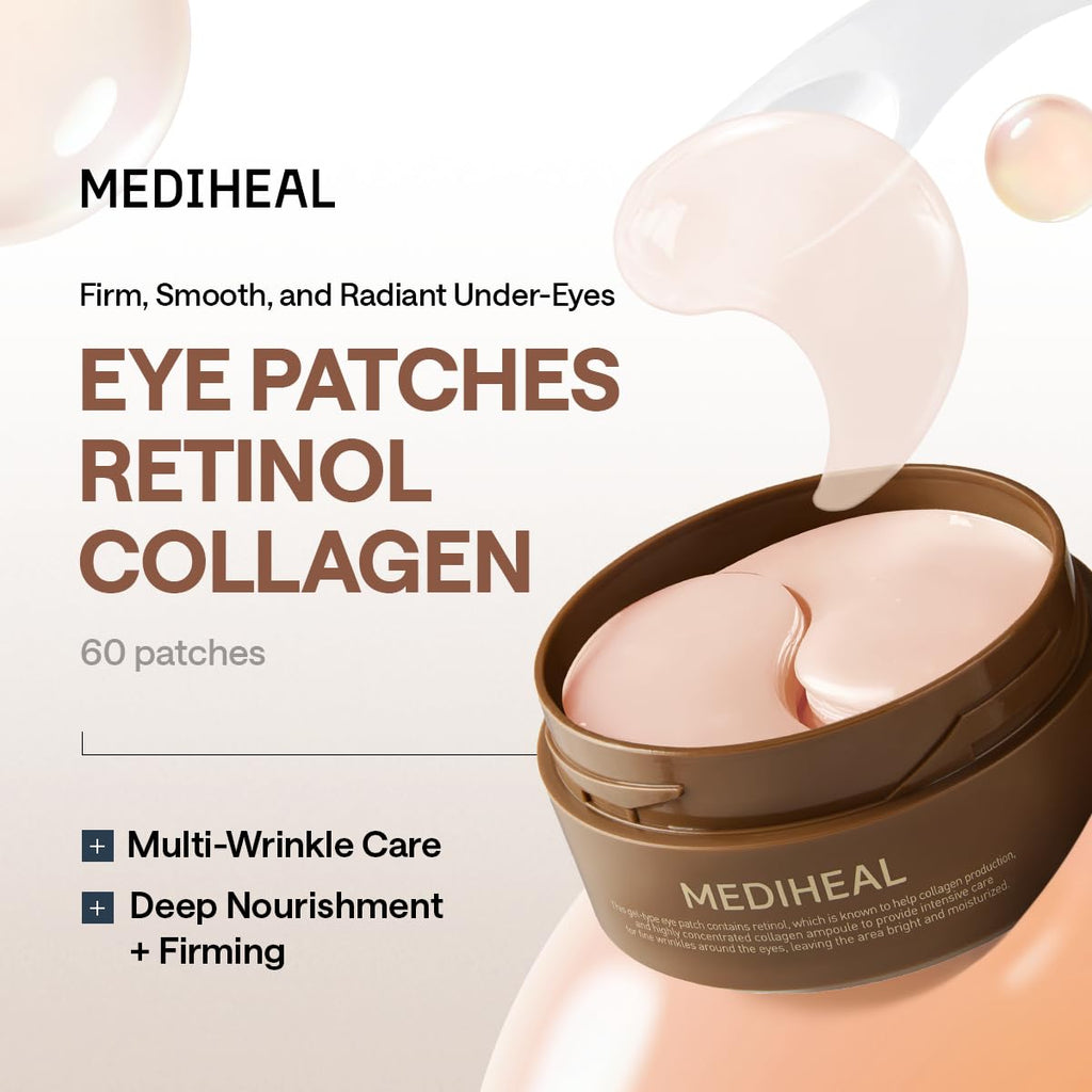 Mediheal Retinol Collagen Under Eye Patches - Korean Hydrogel Eye Pads (60 patches) with 95% Retinol & Collagen