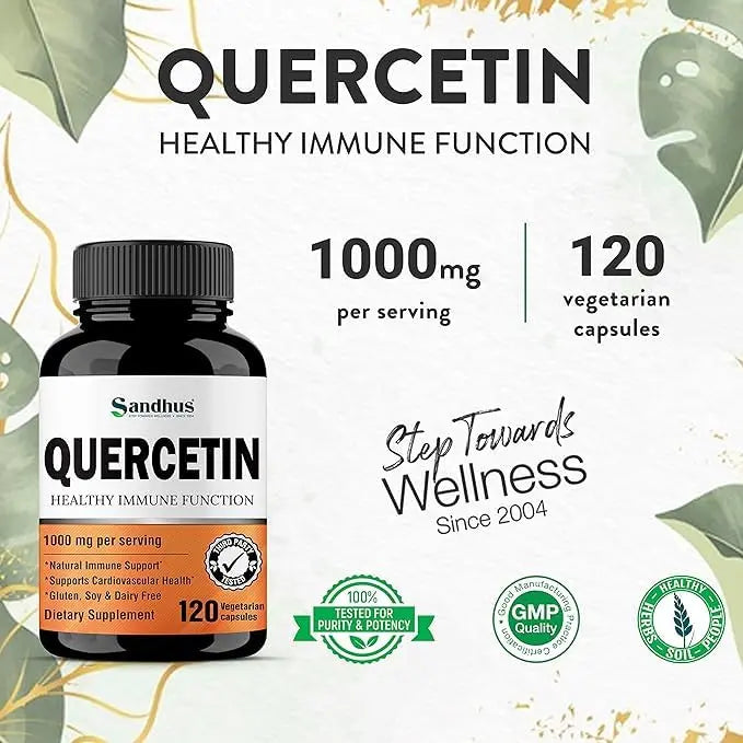 Sandhu's Quercetin 1000mg Per Serving 120 Count(Pack of 2) Vegetarian Capsules Sandhu's Au supplements