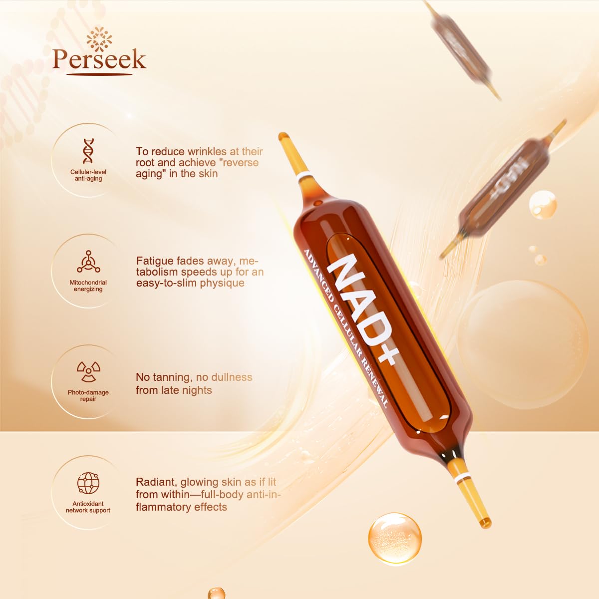 Perseek NAD+ 1200mg Liquid Supplement with Nicotinamide Riboside, PQQ & Grape Seed Extract for Cellular Vitality, Energy Metabolism & Antioxidant Support – 10 Liquid Vials Perseek Au supplements