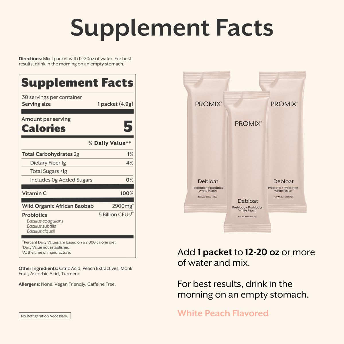 ProMix Nutrition Debloat Prebiotics and Probiotics, Bloating Relief for Women, Gut Cleanse Detox for Men and Immune Support - White Peach - 30 Servings (Pack of 30) ProMix Nutrition Au supplements