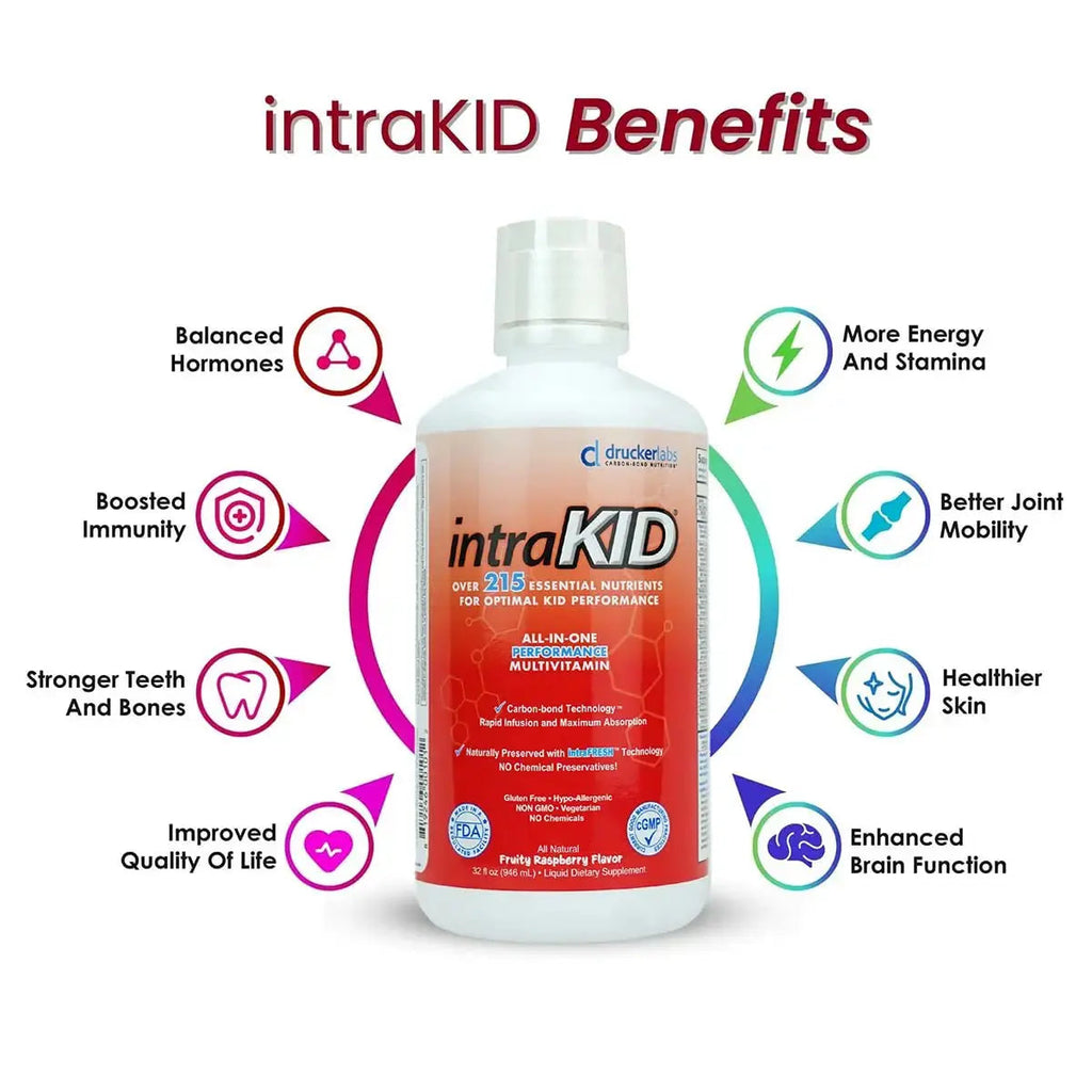 intraKID Drucker Labs Organic Liquid Multivitamin for Kids, Immune Support, Non GMO, Dairy Free, Gluten Free, Magnesium, Vitamin A,C,E, Zinc intraKID Au supplements