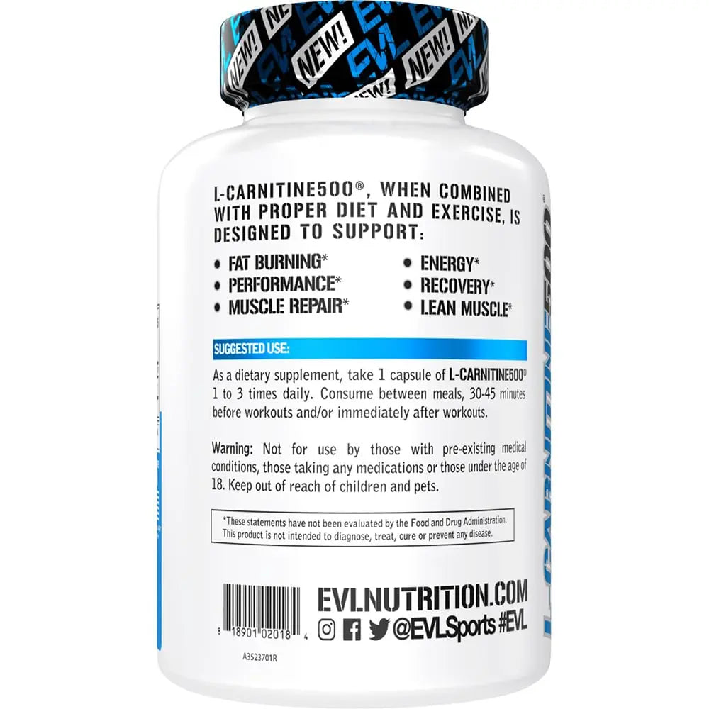 EVL L-Carnitine Supplement for Weight Loss Support - L carnitine 500mg Diet Pills Evlution Au supplements