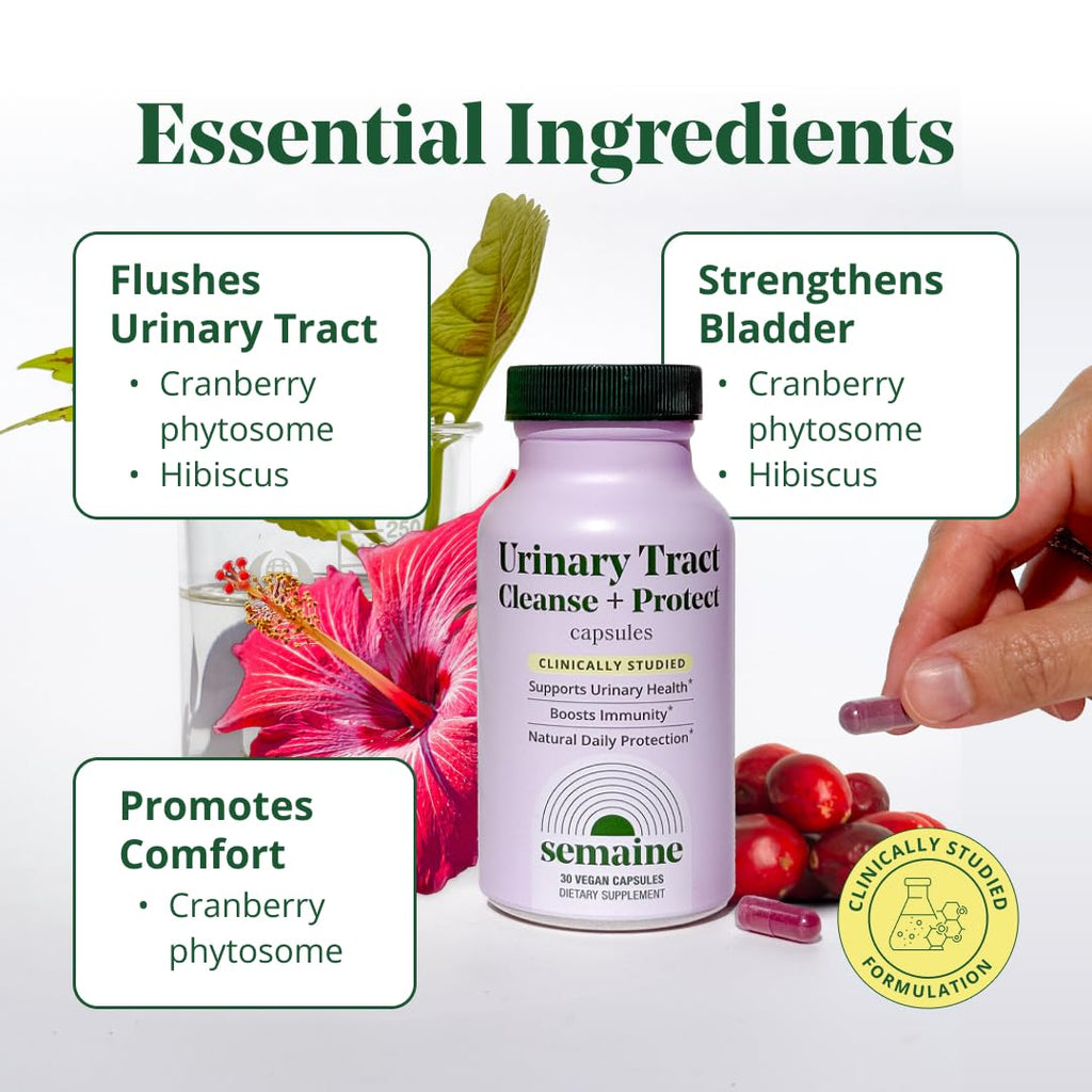 Semaine Urinary Tract Cleanse & Protect – 30 ct, Bladder Support Supplement for Women, Flushes Urinary Tract. Combines Cranberry Proanthocyanidins with Hibiscus. Semaine Au supplements