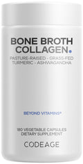 Codeage Organic Bone Broth Collagen Peptides Capsules Supplement, Bone Broth Grass Fed Beef, Free-Range Chicken, Turmeric & Ashwagandha - Collagen Types I, II, III - Non-GMO - 180 Capsules Codeage Au supplements