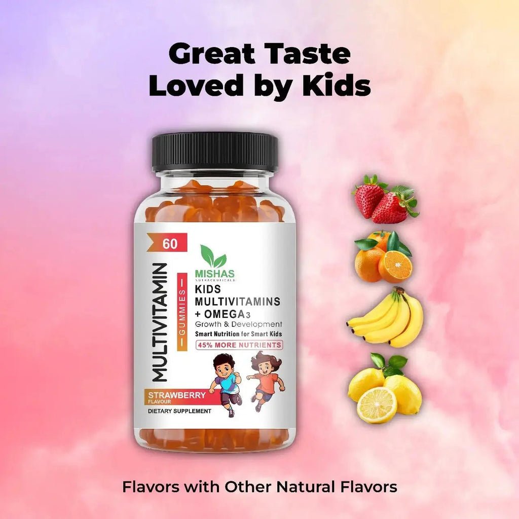Mishas Nutraceuticals Kids Multivitamin Gummies with Omega 3 Fish Oil (EPA/DHA), Vitamin D3, C, B12, B6, Vitamin A, K & Zinc Immune Support Mishas Au supplements