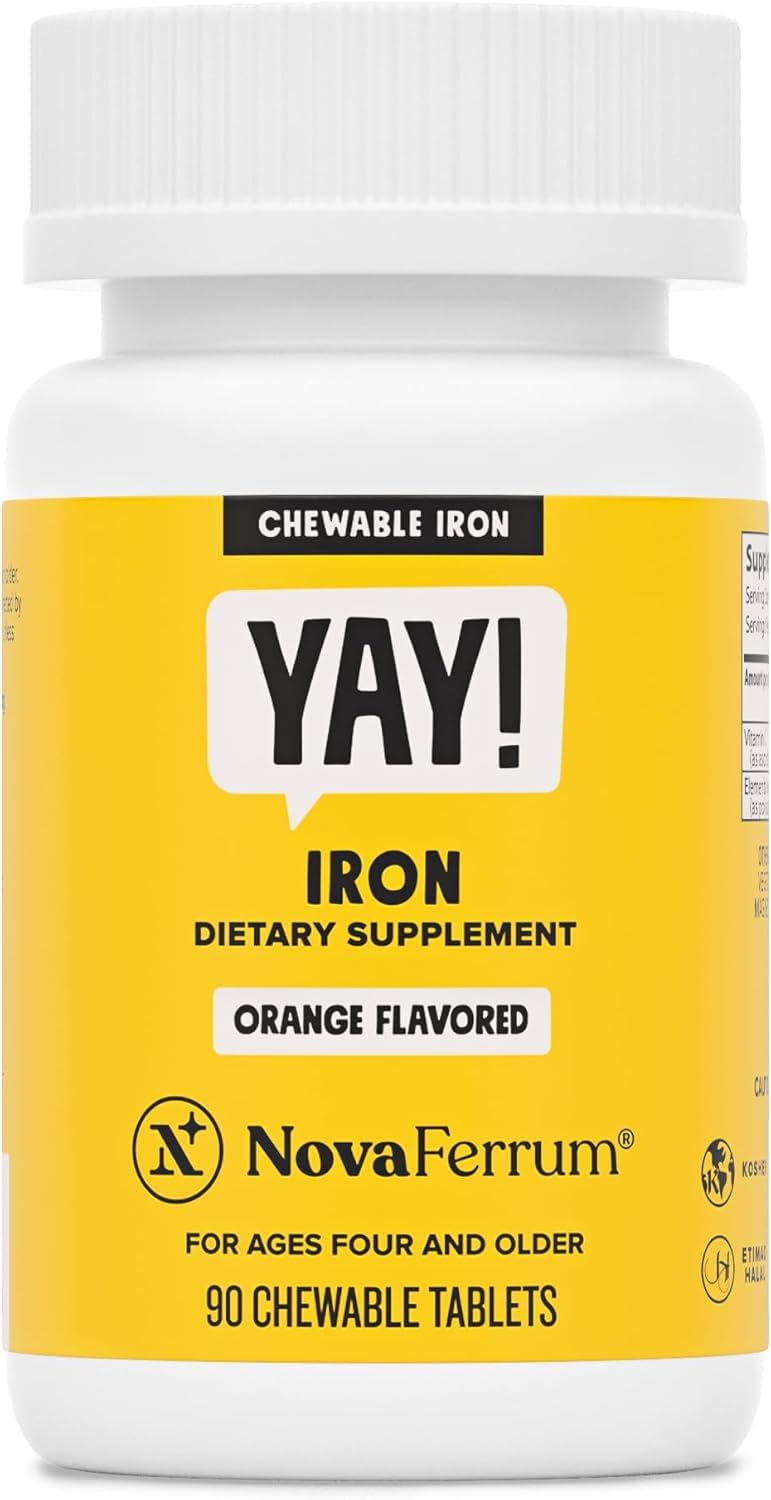 NovaFerrum Yay | Chewable Iron Supplement for Kids & Adults Ages 4 and Over | 18mg of Iron | 90 Servings | Sugar Free
