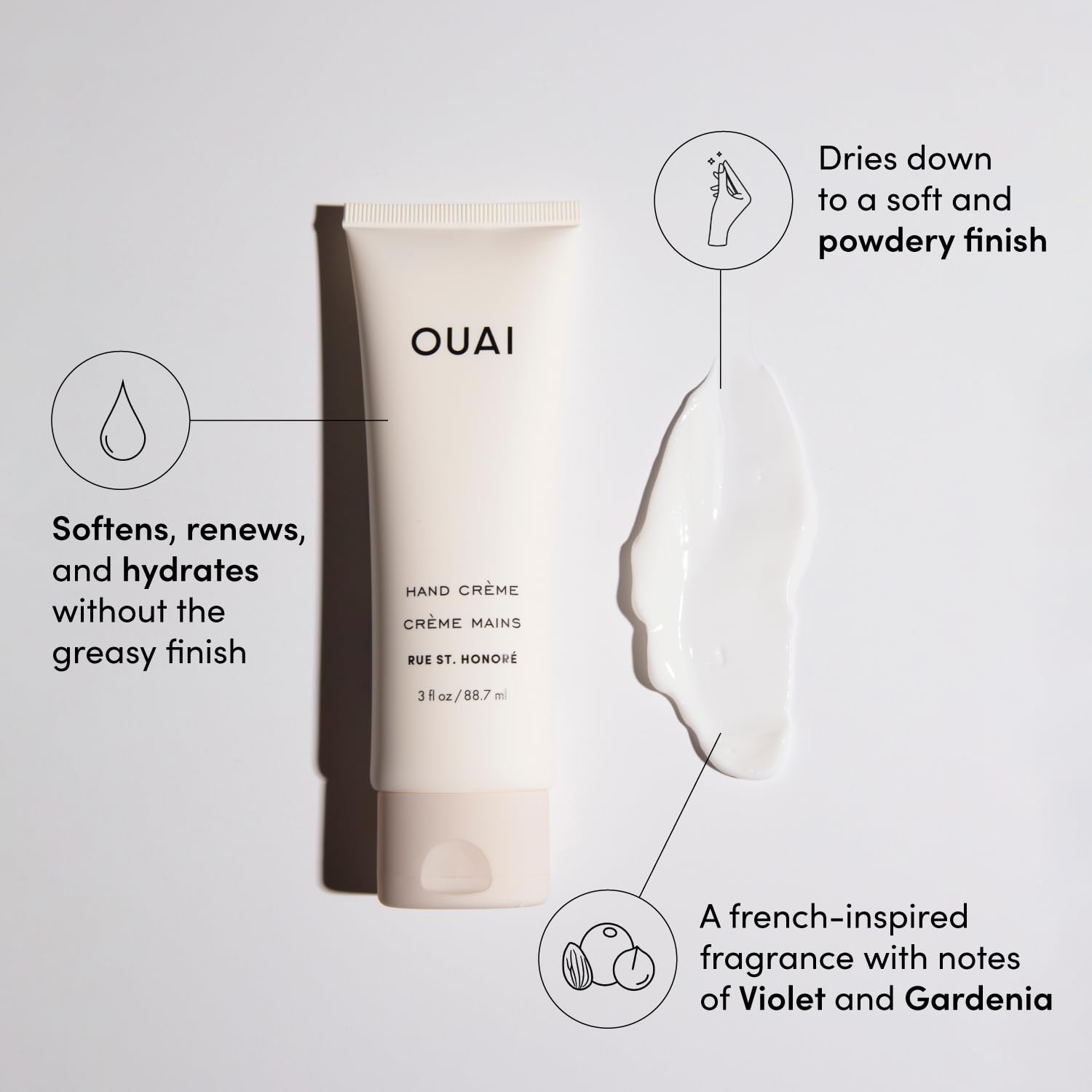OUAI Hand Cream - Thick, Creamy Balm with Coconut Oil, Murumuru Butter and Shea Butter - Hydrating Moisturizer for Soft Hands - Use Daily to Deeply Nourish Skin (3 Oz) OUAI Au supplements