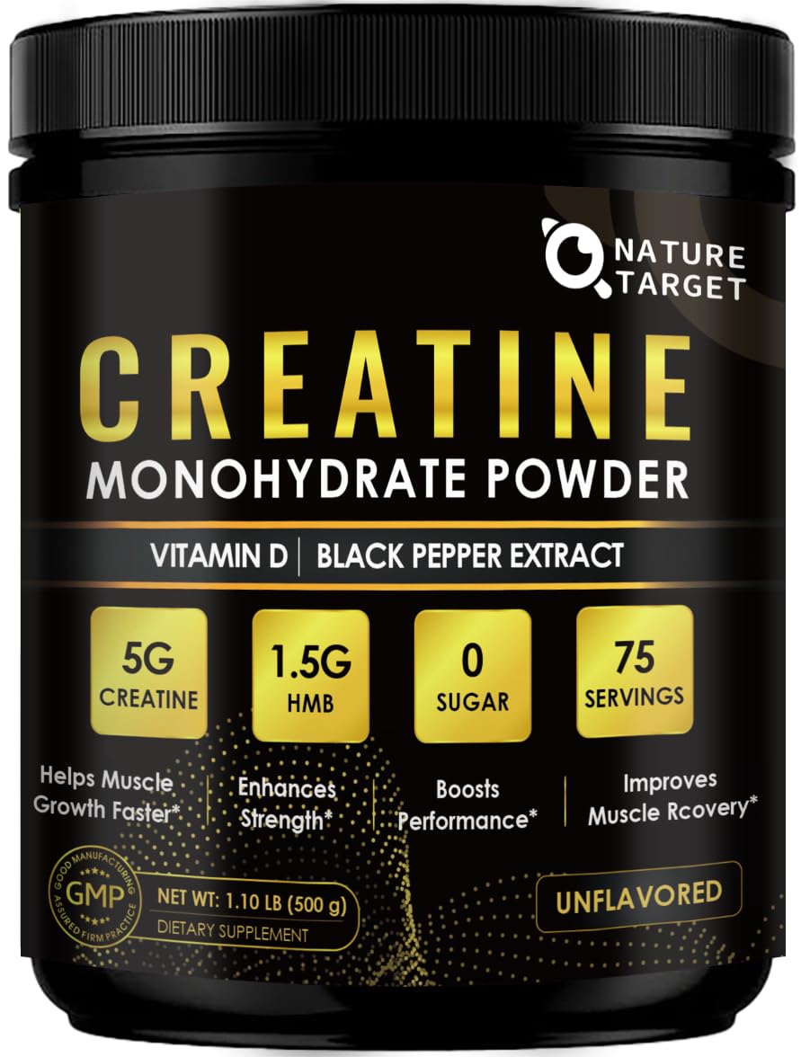 Micronized Creatine Monohydrate for Women and Men, Creatine Powder for Men-Women for Improve Performance and Strength, Support Muscle Growth and Workout Recovery, 6.5g per Servings, 75 Servings NATURE TARGET Au supplements