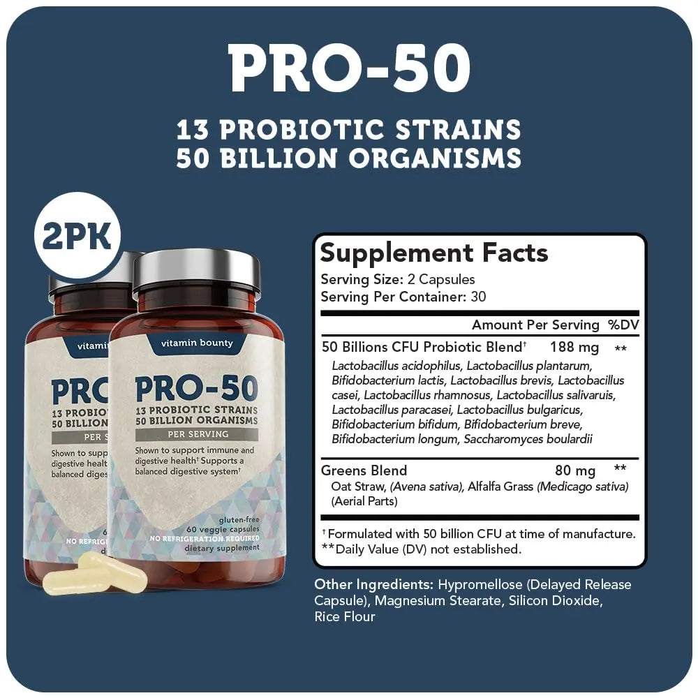 Vitamin Bounty Pro-50 Probiotics Supplement- 13 Probiotic Strains, Gut Health Vitamin Bounty Au supplements