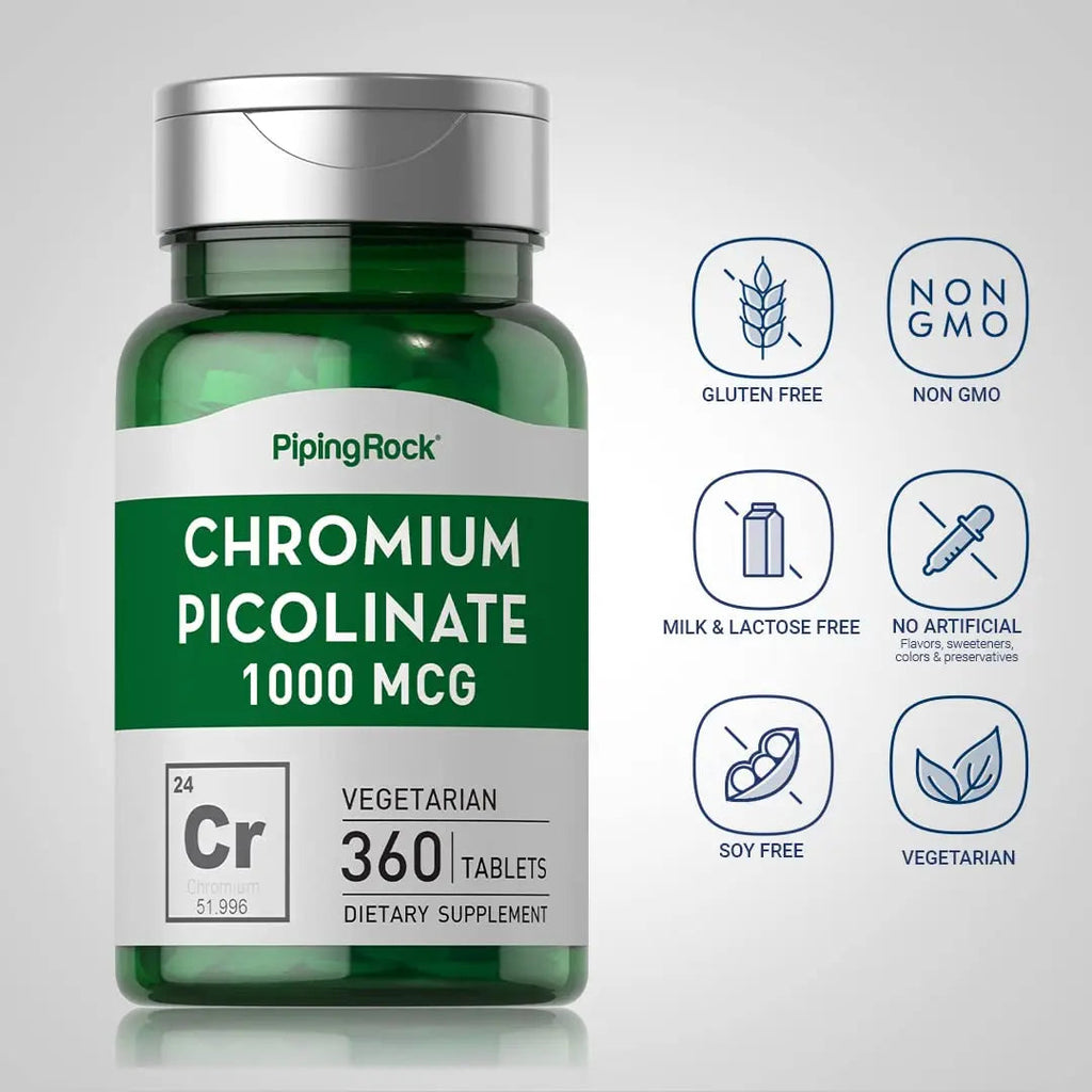 Chromium Picolinate 1000 mcg | 360 Tablets | Chromium Supplement | Vegetarian, Non-GMO Piping Rock Au supplements