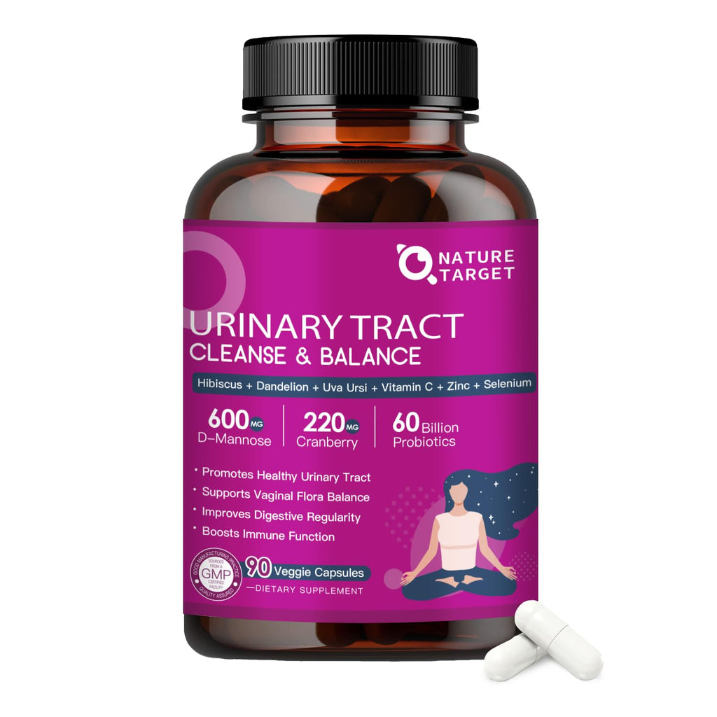 NATURE TARGET Probiotics for Women Urinary Tract Health with D Mannose & Cranberry - 60 Billion CFUs Vaginal Probiotics for Digestive Health, UTI & PH Balance with Prebiotics - 90 Capsules NATURE TARGET Au supplements