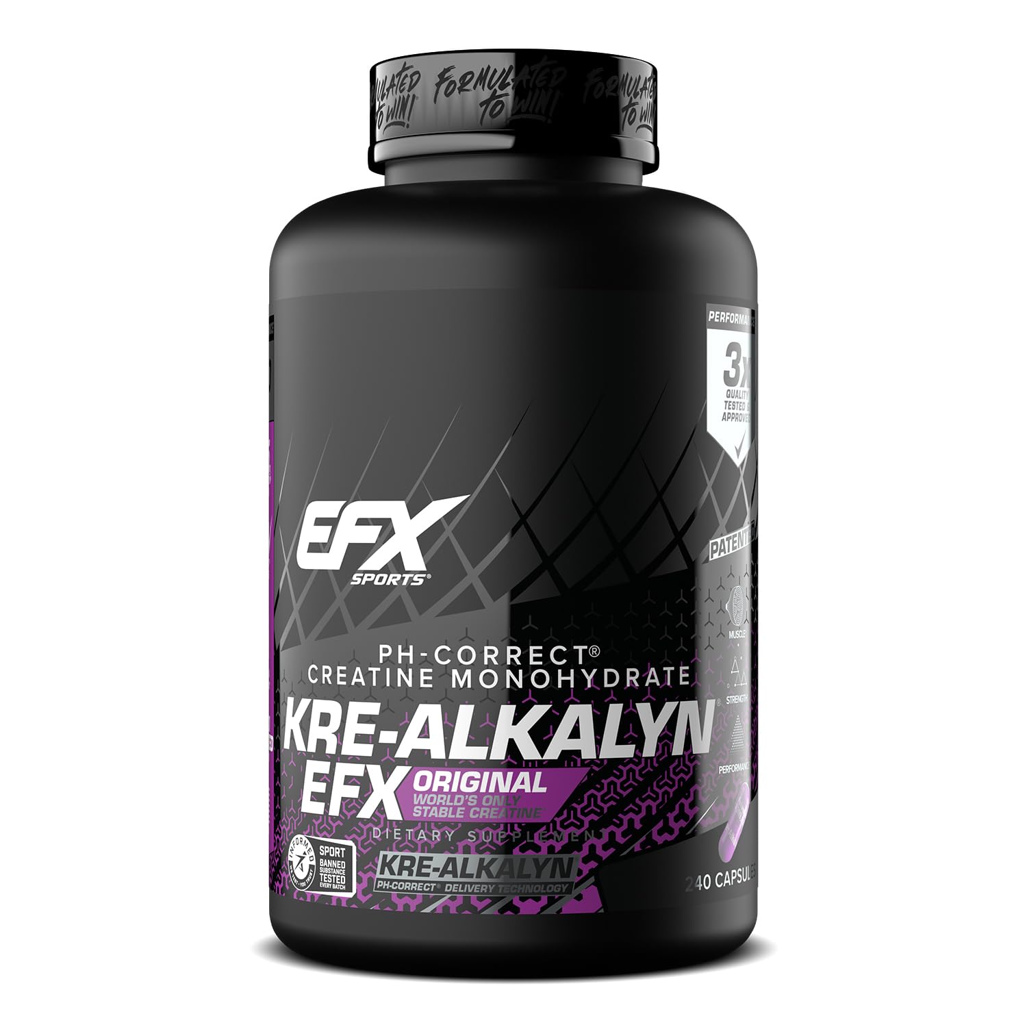 EFX Sports Kre-Alkalyn EFX | pH Correct Creatine Monohydrate Pill Supplement | Strength, Muscle Growth & Performance | 120 Servings, 240 Capsules