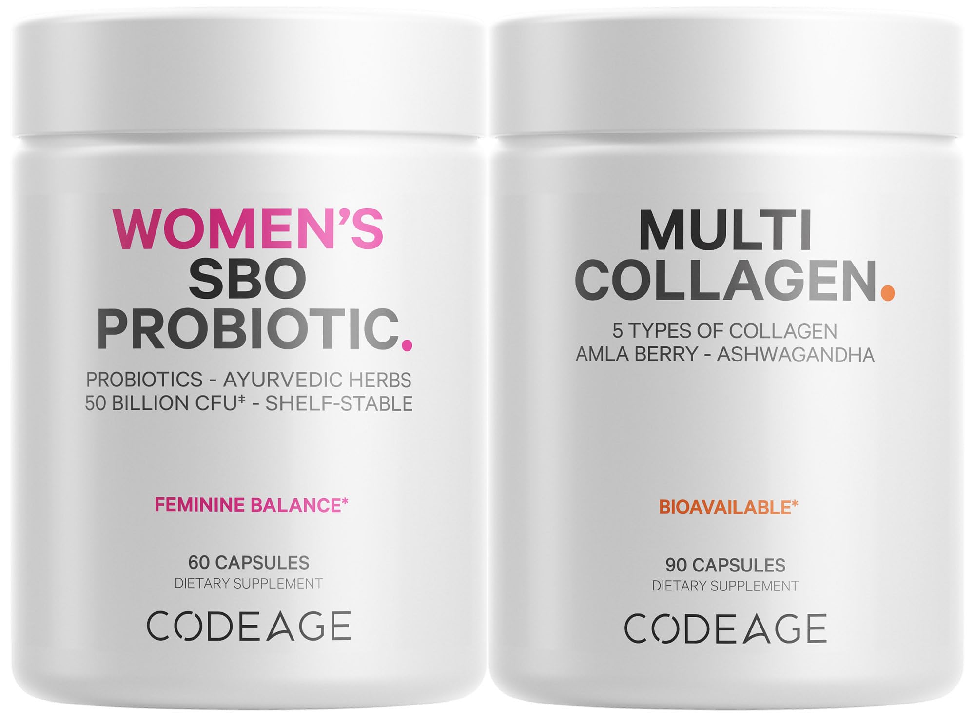 Codeage Multi Collagen Protein Capsules & Probiotics for Women Bundle | Multi Collagen Pills, Collagen Types I, II, II, V & X, 90 Count | Prebiotics & Probiotics for Women - Soy & Dairy Free, 60 Count Codeage Au supplements