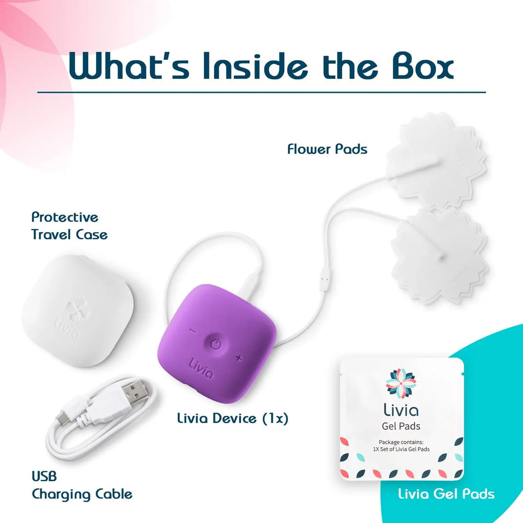 Livia Menstrual Pain Relief Device, Purple – Off-Switch for Period Pain – Portable & Discreet – Rechargeable, Up to 8 Hours Battery – Complete Kit with Stick-On Pads – The Go-to Travel Partner Livia Au supplements