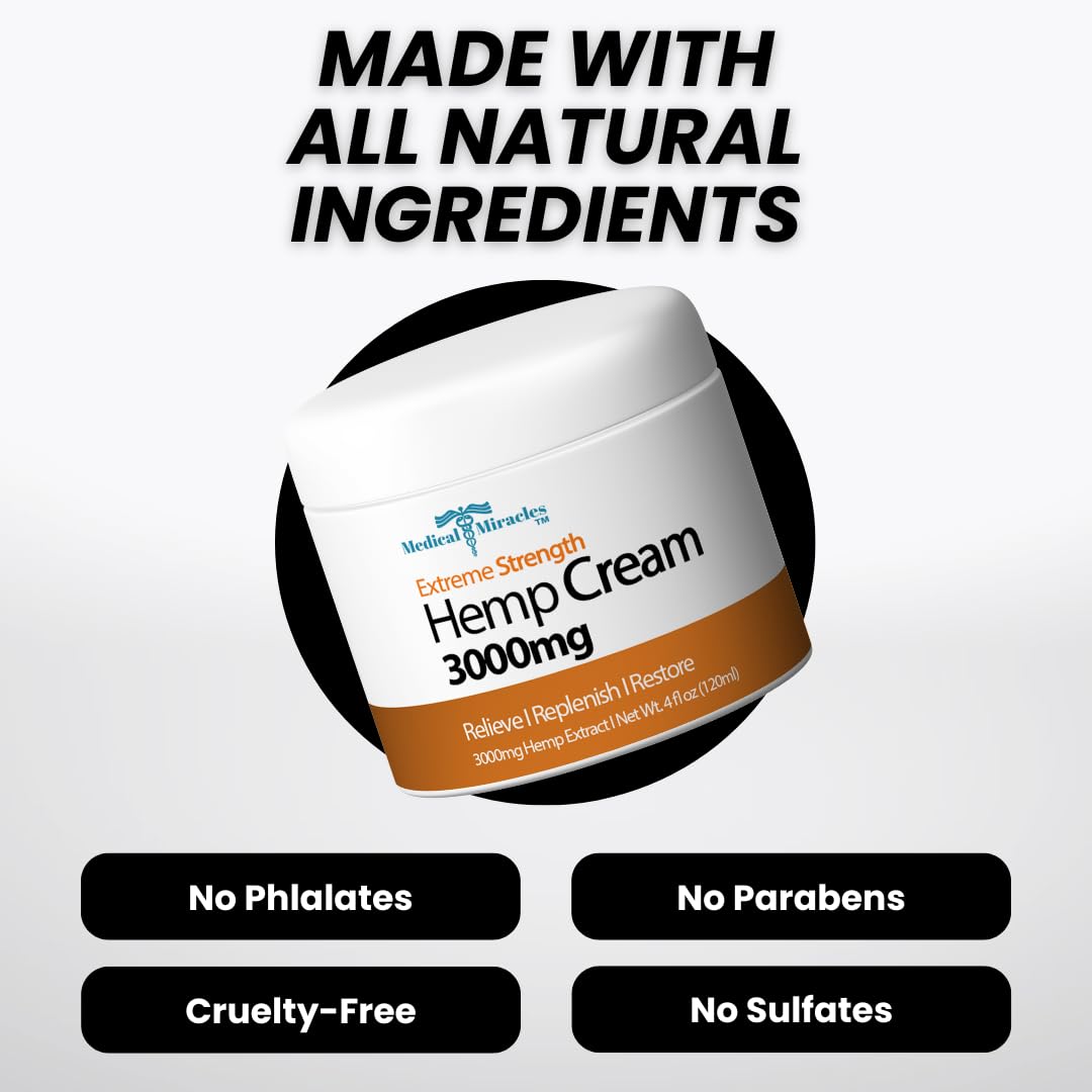Medical Miracles Hemp Relief Cream - Ideal for Muscles, Joints, Neck, Back, Elbows, Hands, Feet, and Knees - (3000mg) Medical Miracles Au supplements