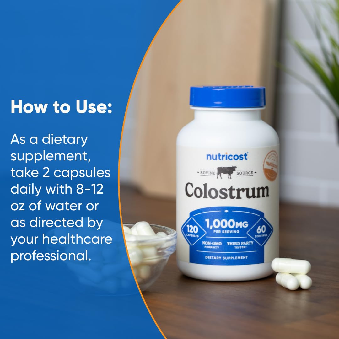 Nutricost Colostrum 1000mg, 120 Capsules - Gluten Free & GMO Free, 60 Servings