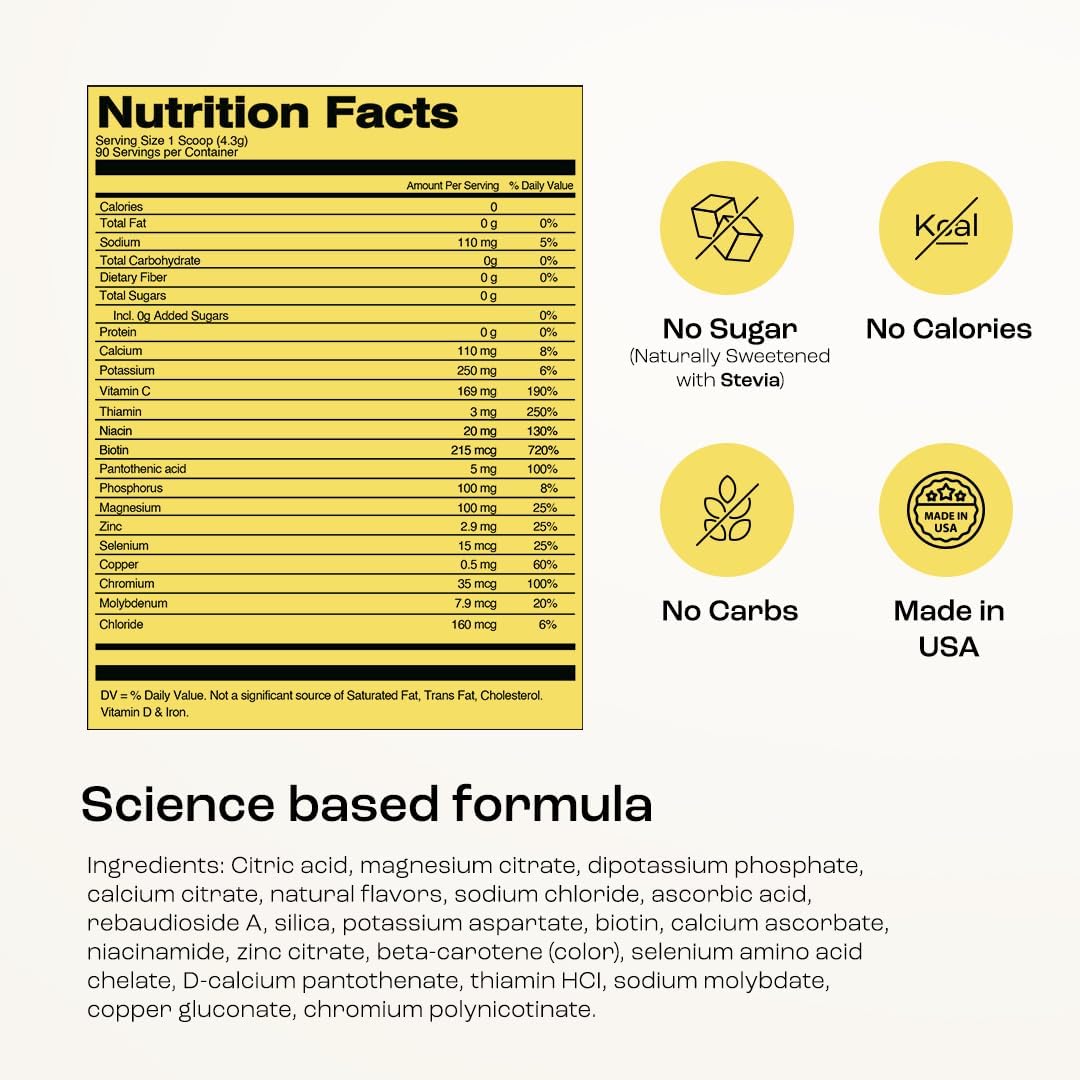 KEY NUTRIENTS Multivitamin Electrolytes Powder No Sugar - Refreshing Lemonade Electrolyte Powder - Sodium & Energy Supplement - Hydration Powder