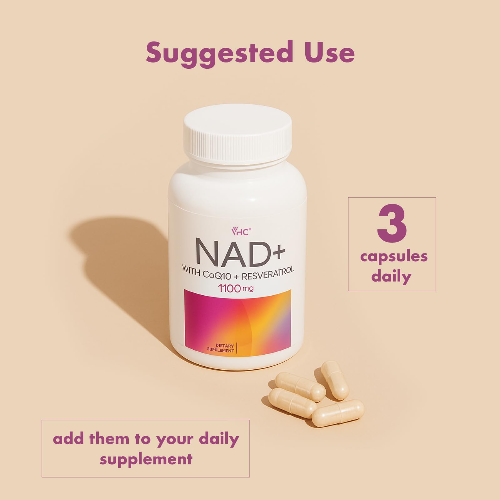 VHC NAD+ Supplement, NMN Alternative Liposomes with CoQ10, Trans-Resveratrol for Women & Men,Support Energy, Anti-Aging,Focus,90 Capsules VHC Au supplements
