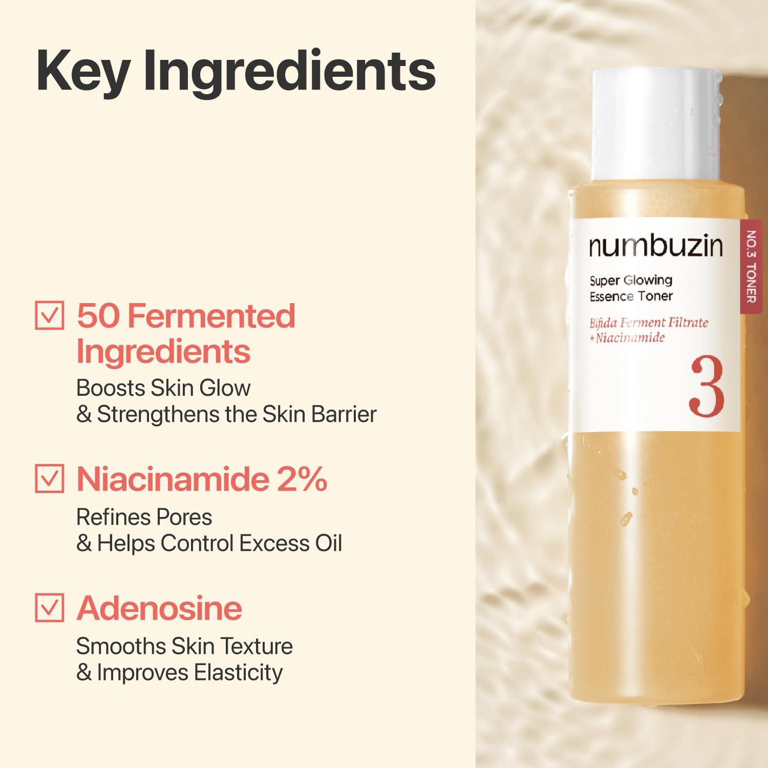 numbuzin No.3 Super Glowing Essence Toner, Fermented Toner for Skin Glow & Texture, Bifida, Niacinamide, Hydrating