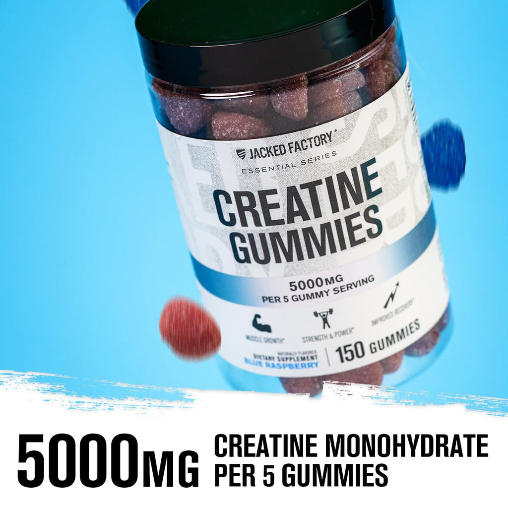 Jacked Factory Creatine Gummies 5g Daily Dose (1g per Gummy) - Creatine Gummy for Men and Women, Vegan-Friendly, Travel-Friendly, Third-Party Tested - 150 Gummies, Blue Raspberry Jacked Factory Au supplements