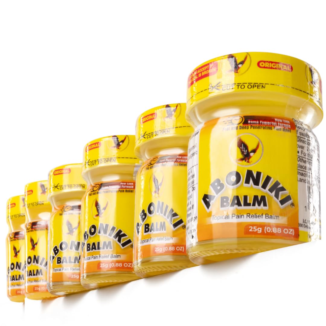Aboniki Balm (6 Plastic Jars) – Powerful Topical Pain Relief Balm for Sore Muscles and Joints | Anti Inflammatory Analgesic Rub with Cooling Menthol for Back, Knee, Neck, Shoulder, Wrist & Body Ache Aboniki Au supplements