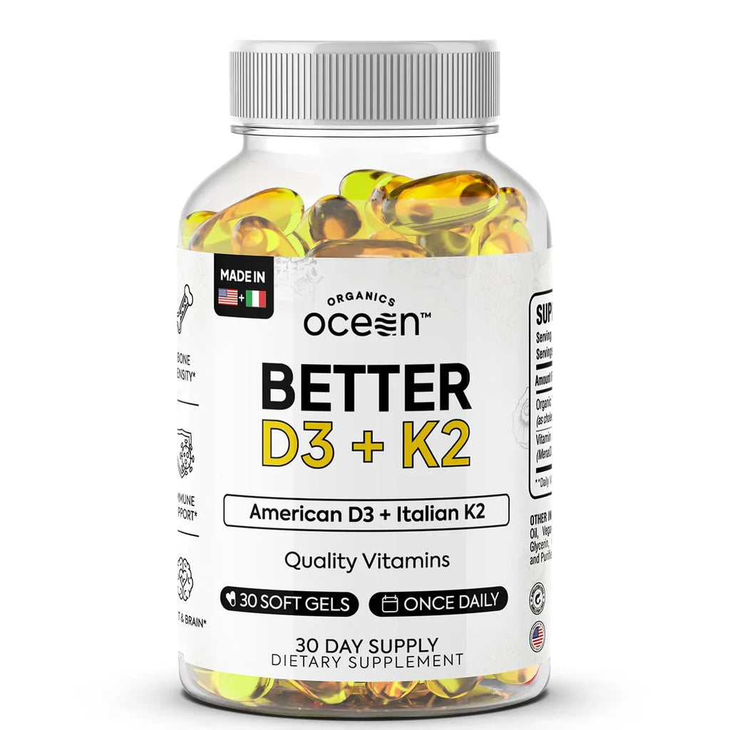 Organics Ocean Better D3 + K2-100% Organic VIT D3 and K2 Supplements with Maximum Bioavailability - Supports Bone Density, Calcium Balance Organics Ocean Au supplements