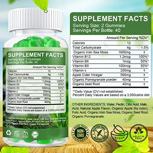 B BEWORTHS Apple Cider Vinegar & Sea Moss Gummies, Organic ACV Gummies B BEWORTHS Au supplements
