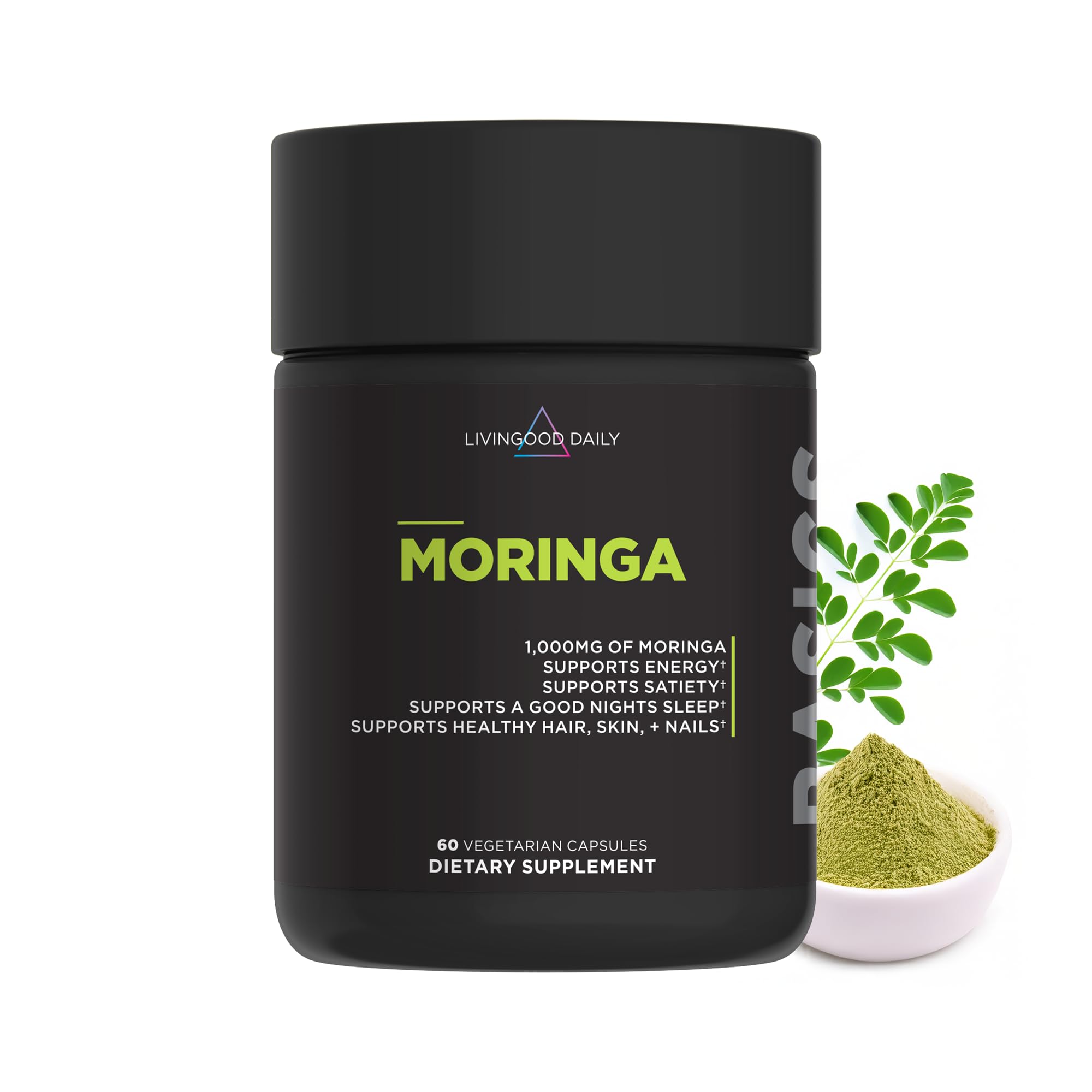 Livingood Daily Moringa Capsules, Moringa Supplement for Energy, Sleep, Satiety, Hair, Skin, Nails & Wellness, Plant Based Vegetarian, Gluten Free