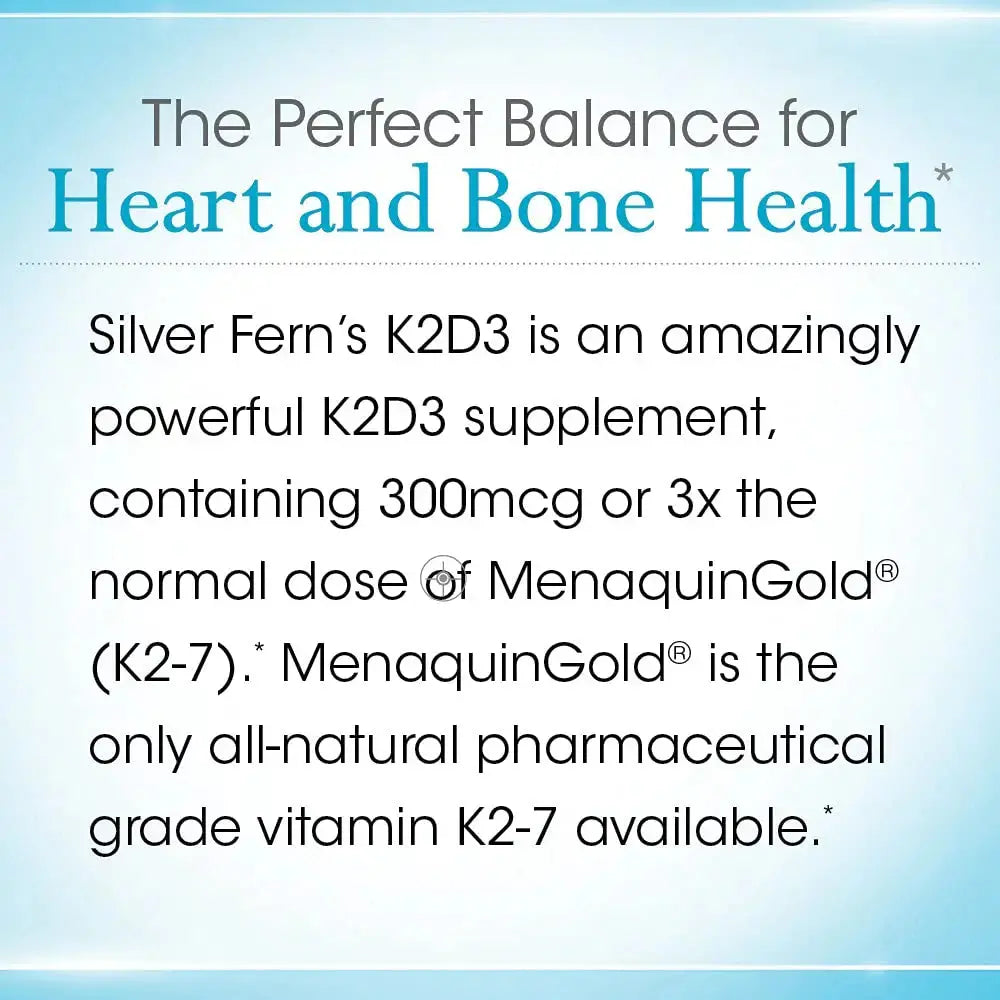 Silver Fern Vitamin K2-D3 Supplement Brand - Natural, Non-Synthetic - K2-7 as Menaquinone-7 (MK-7) - D3 as cholecalciferol Silver Fern Au supplements