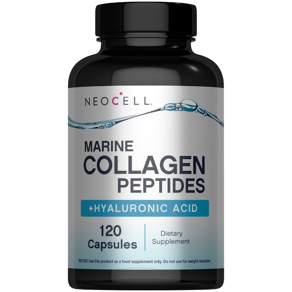 NeoCell Marine Collagen Peptides Capsules | 120 Pills | with Hyaluronic Acid | Plus Vitamin C | for Women and Men