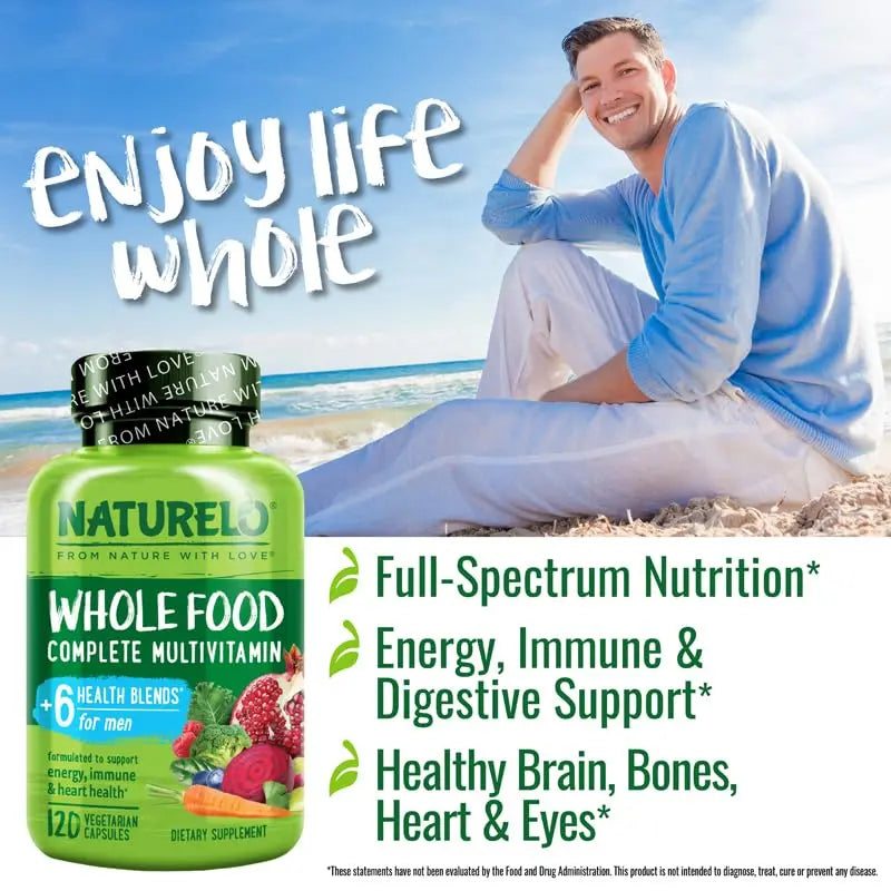 NATURELO Mens Multivitamins - Whole Food Multivitamin for Men with Vitamins, Minerals - 120 Vegetarian Capsules for Energy, Brain, Heart, Eye Health* NATURELO Au supplements