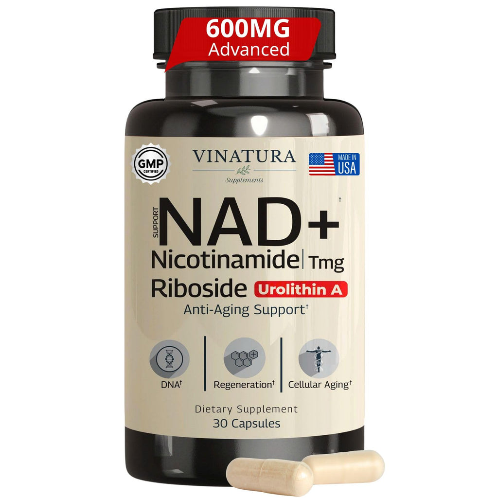 VINATURA NAD Supplement, Nicotinamide Riboside with Resveratrol - Advanced NAD+ Supplement with TMG and Urolithin A, for Women and Men - 30 Vegan Capsules VINATURA Au supplements