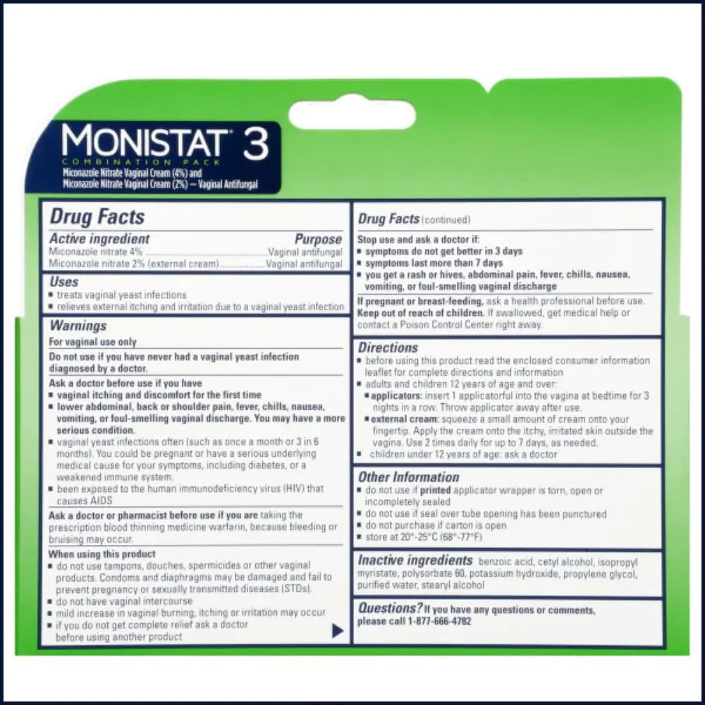 Monistat 3 Vaginal Cream, 3-Day Treatment Combination Pack, 3 Ovule Inserts and External Cream Monistat Au supplements