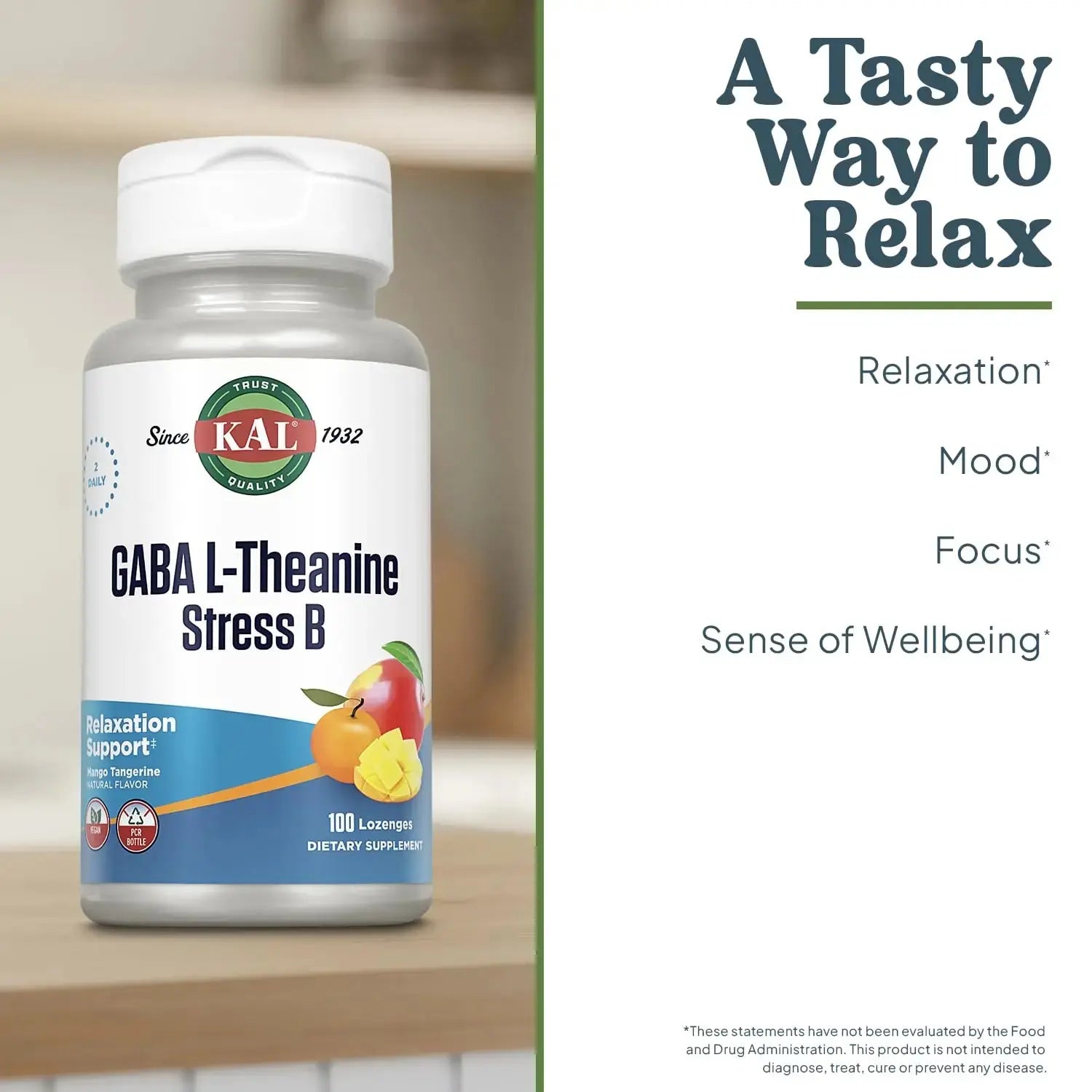 KAL GABA L-Theanine Stress B Lozenge, B Complex Vitamin Supplement, Healthy Relaxation, Mood & Focus Support KAL Au supplements