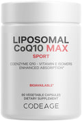 Codeage Liposomal CoQ10 Max Supplement - 250 mg Coenzyme Q10 with Vitamin E Isomers Tocopherols - 2-Month Supply - 1 Capsule Per Serving - Liposomal Delivery - Non-GMO, Gluten-Free - 60 Capsules Codeage Au supplements