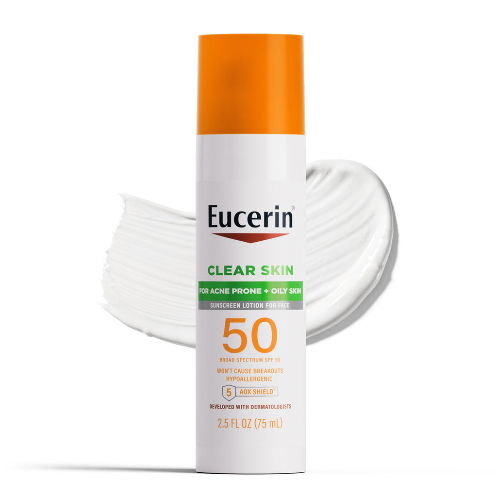 Eucerin Sun Clear Skin Face Sunscreen Lotion SPF 50 for Acne Prone and Oily Skin, Lightweight Sunscreen with Oil-Absorbing Minerals