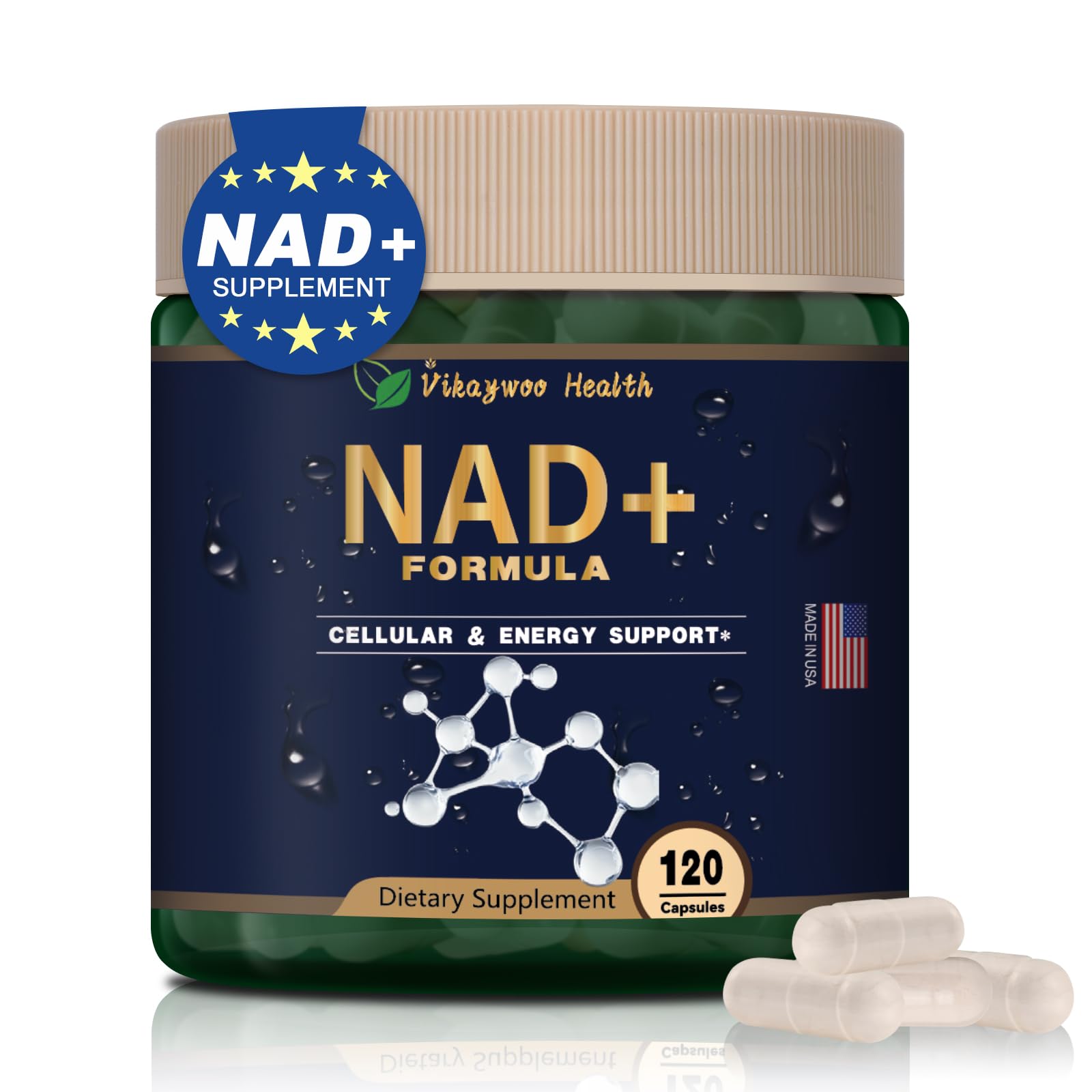 Vikaywoo NAD Supplement 1585 Mg -True NAD & Resveratrol, NMN Alternative Liposomal NAD+ for Women & Men, Support Cellular Health, Stamina & Healthy Aging - 120 Capsules Vikaywoo Au supplements